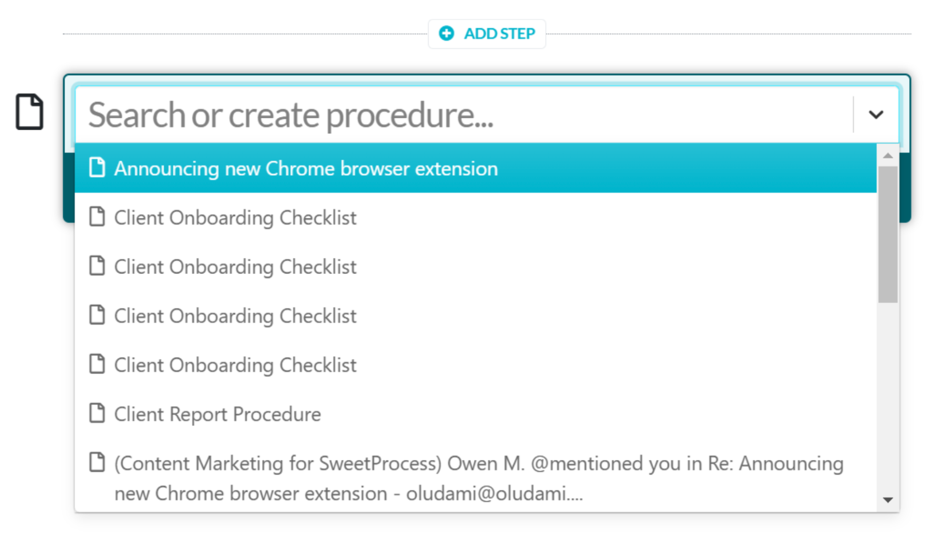 a box opens up where you can search for and select an existing procedure or create a new one