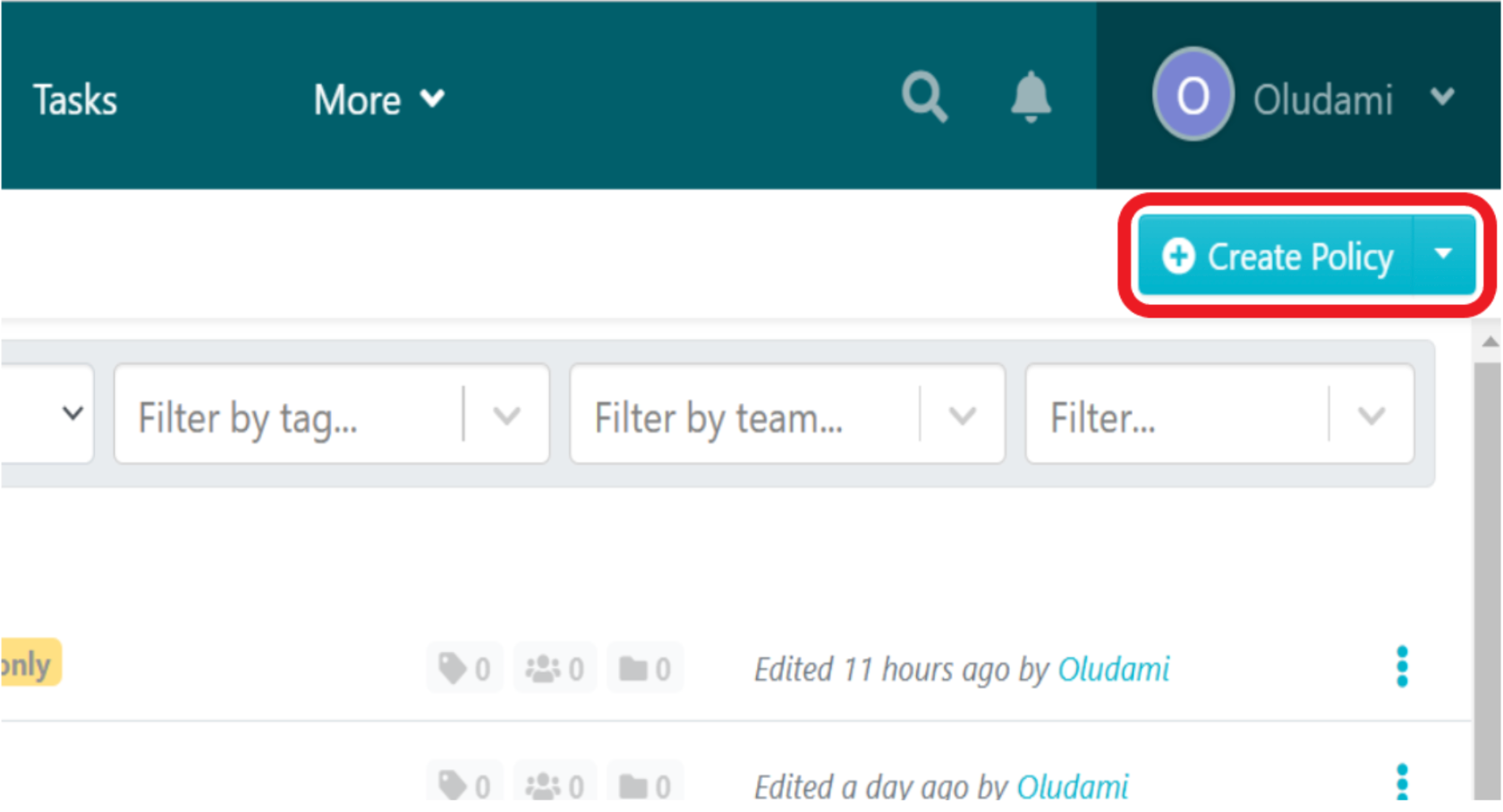 Next, click “Create Policy” in the upper-right corner of the screen.