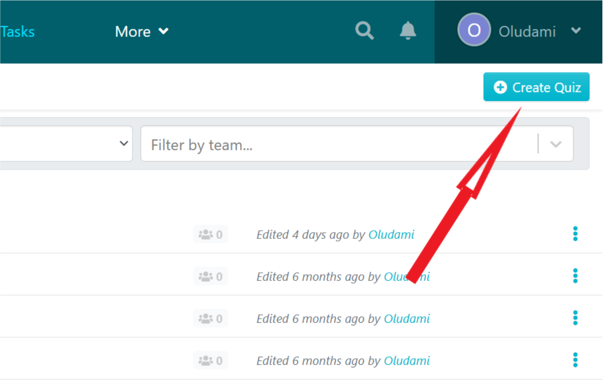 2. On the quizzes page, click “Create Quiz” at the top-right corner of the screen.