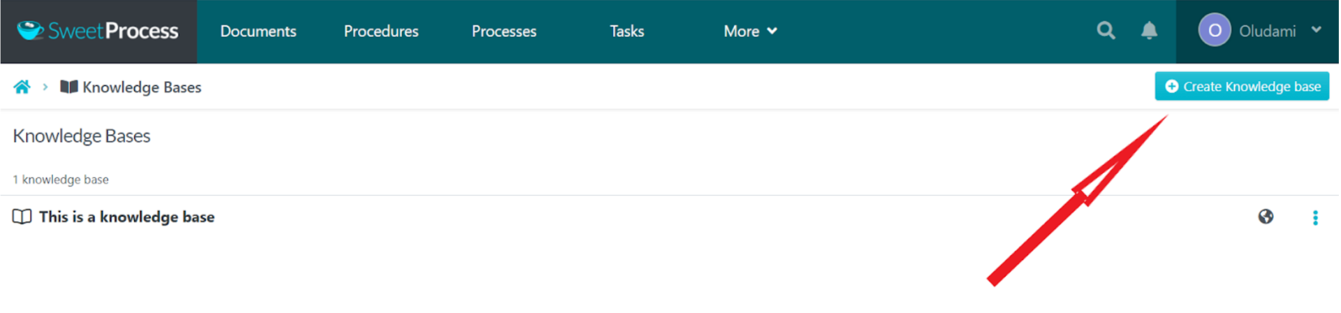 2. Click on “Create Knowledge base” at the top-right corner of the next page.