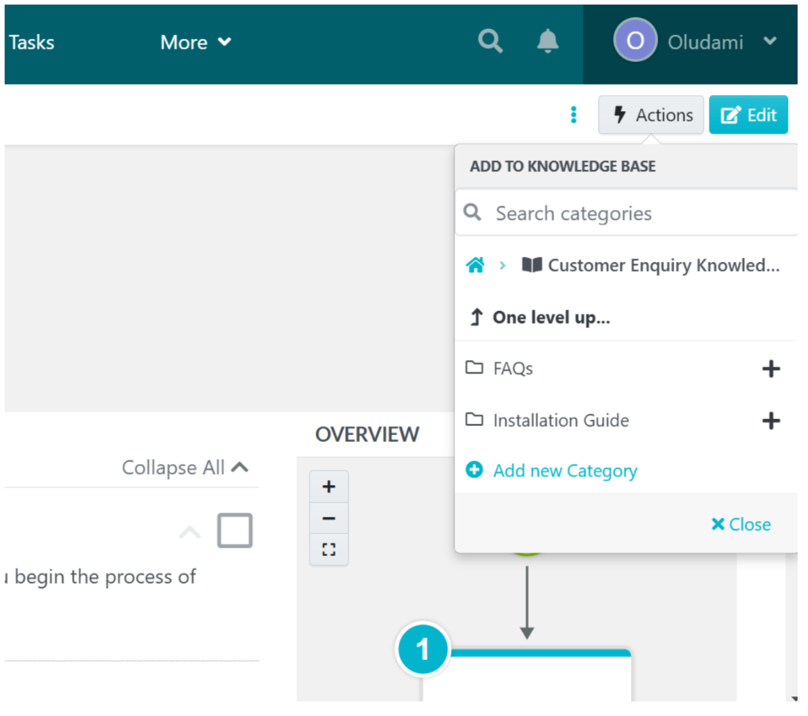 Once you choose a knowledge base, the categories under it open.