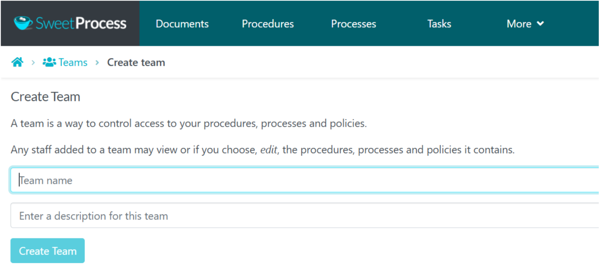 3. You’ll be required to enter a name and description for your team. Once you’re done, click on the “Create Team” button.
