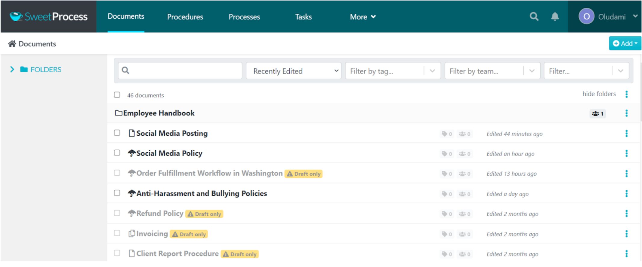 You’ll see a list of all the documents you’ve created inside SweetProcess.