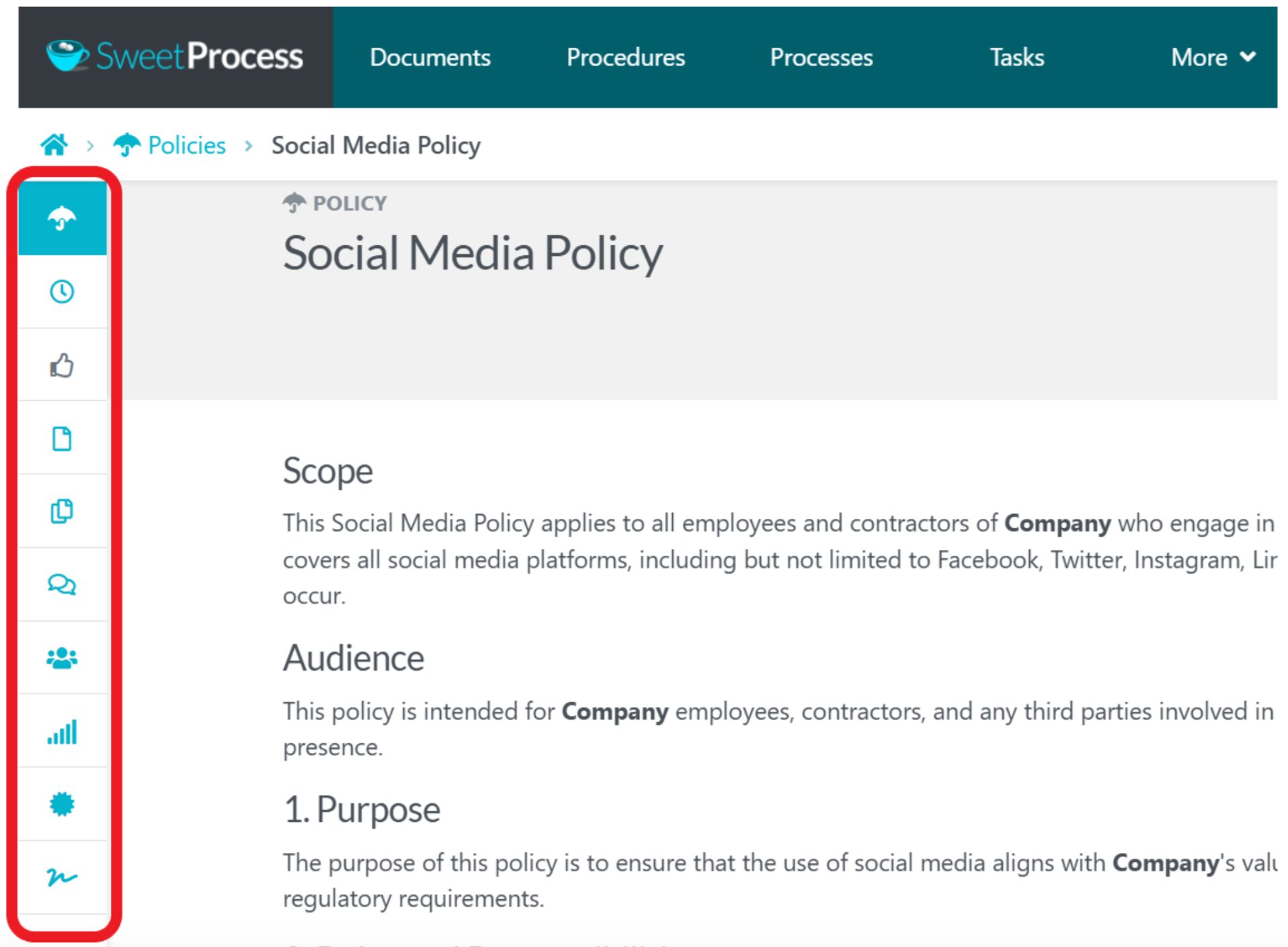 You also have more management options on the policy's left panel.