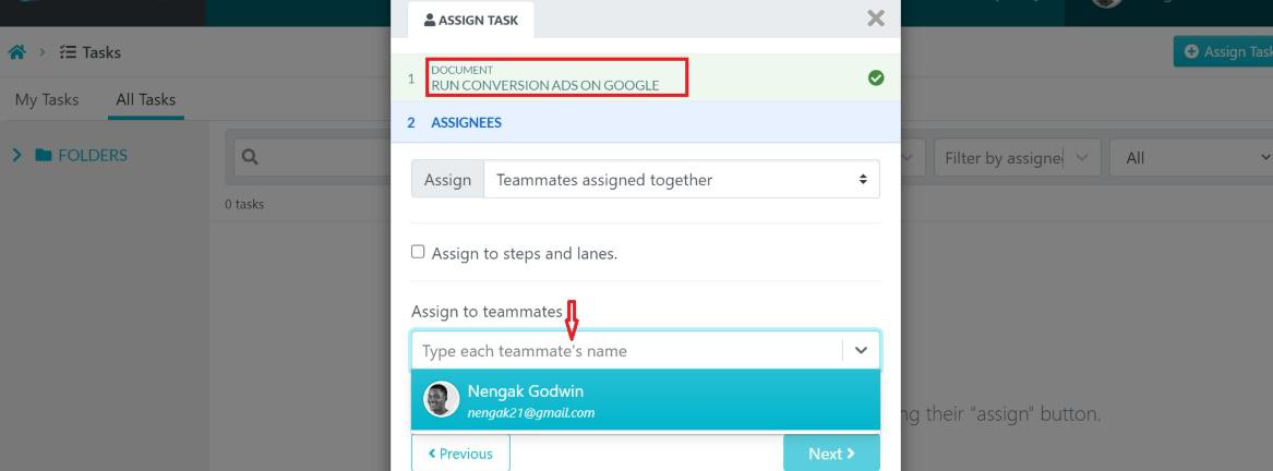 Add the task and select who's to handle it