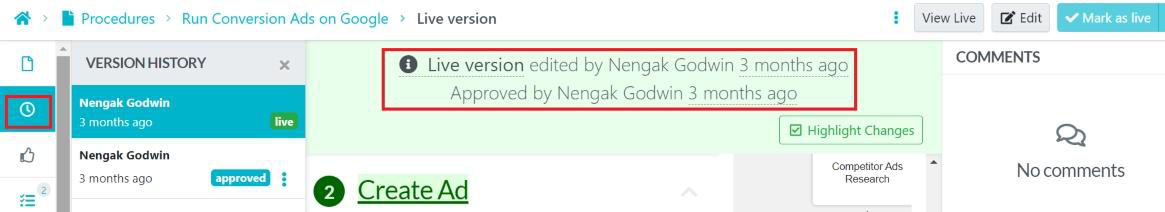 Version History to see who has changed what and when
