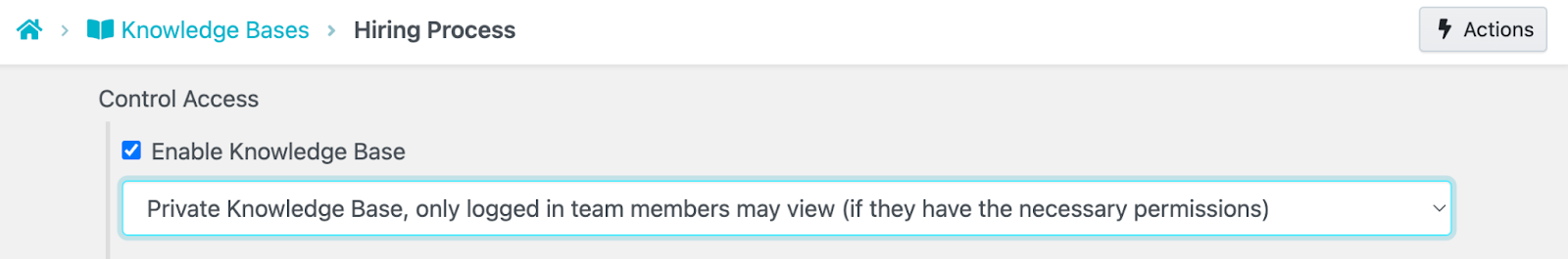 Since it’s for internal use, scroll down and select the private knowledge base option. 