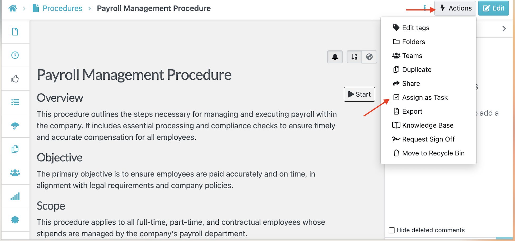Assign Procedures As Tasks to Employees