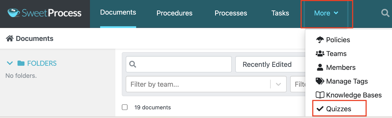 SweetProcess allows you to create quizzes tied to your SOPs or training content