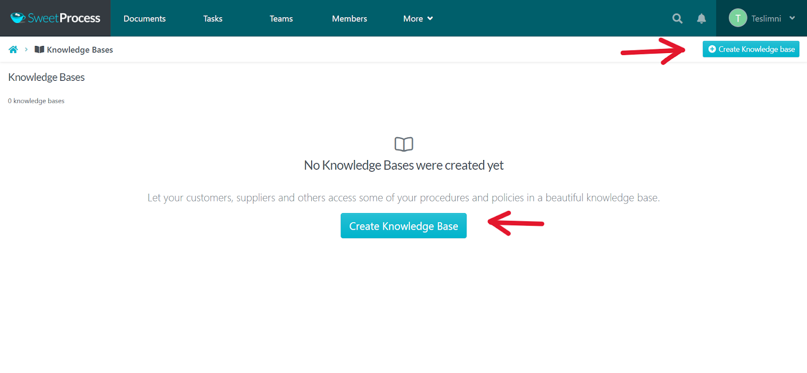 Create your knowledge base by clicking on the big green button.