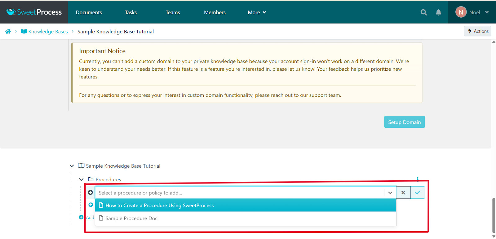 Click the empty box to get a list of created documents