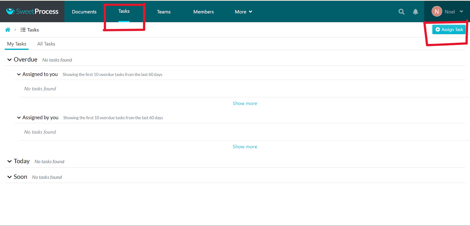 Under "Tasks" bar, click "Assign Task" button on the top-right corner