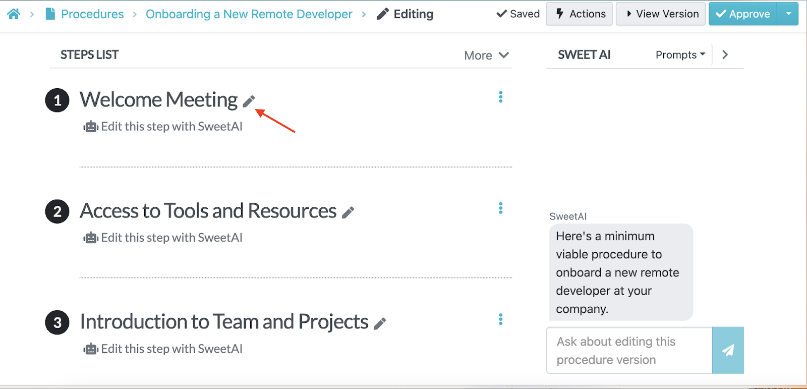 Edit the SOP steps with SweetAI to improve your content much faster