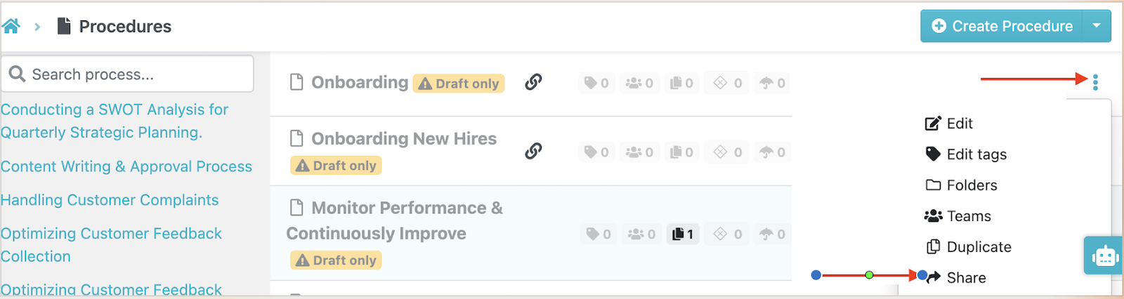 You can assign the SOP to specific team members or departments