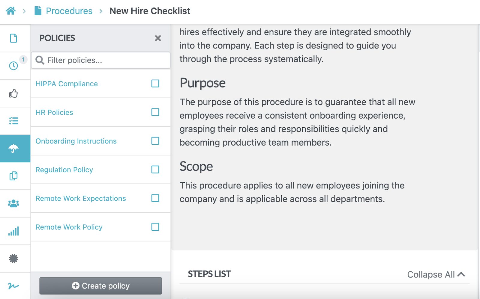 Select the policy you need from the list or create a new one