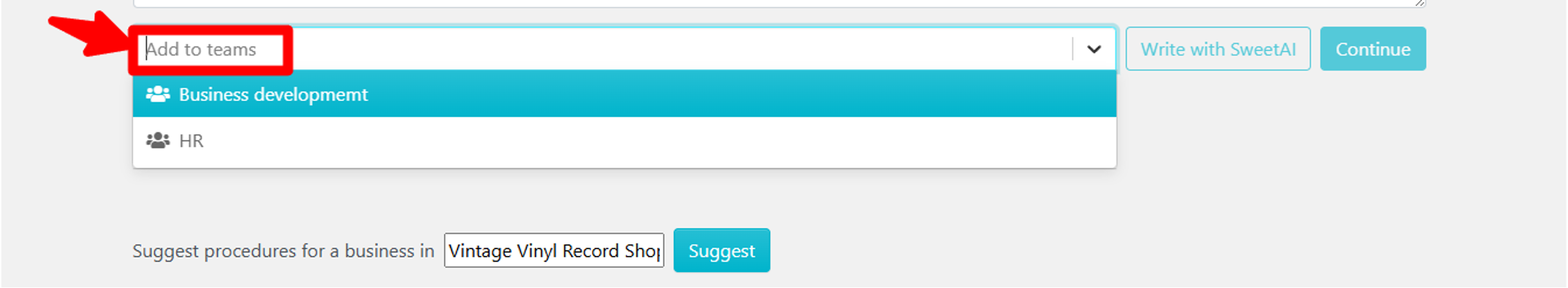 Add procedure to a team or multiple teams