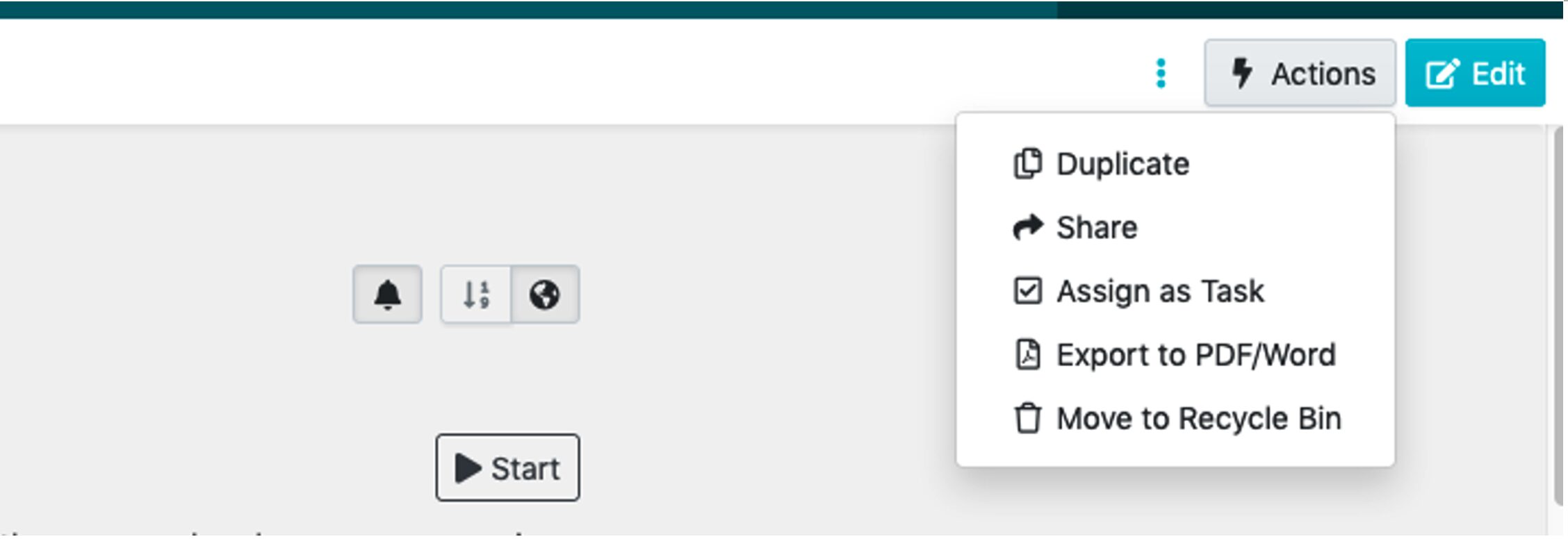 "Actions" menu to assign as task directly