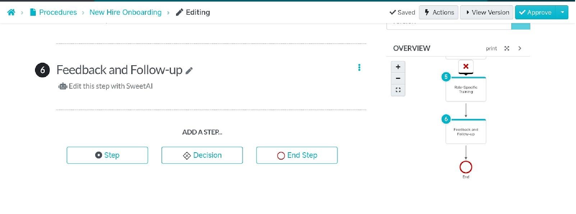 Click “Step” for each onboarding task.