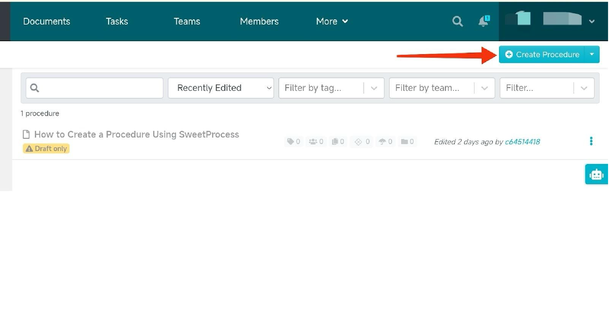 Click “Create Procedure” in the top-right corner.