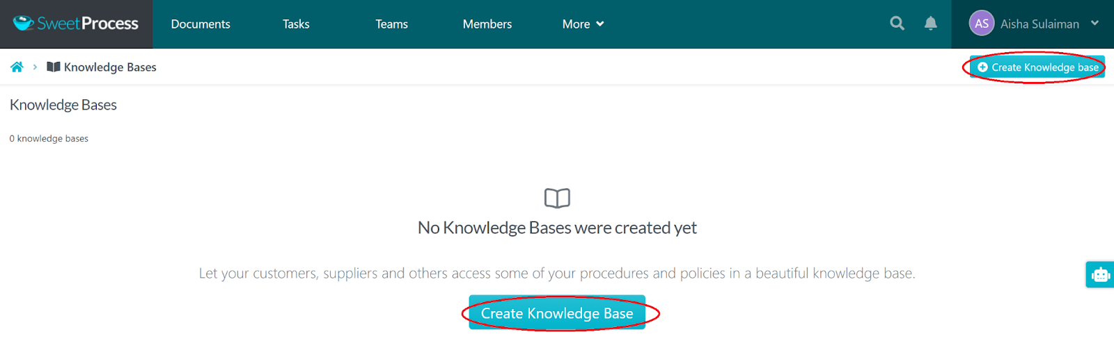Click the “Create Knowledge Base” button