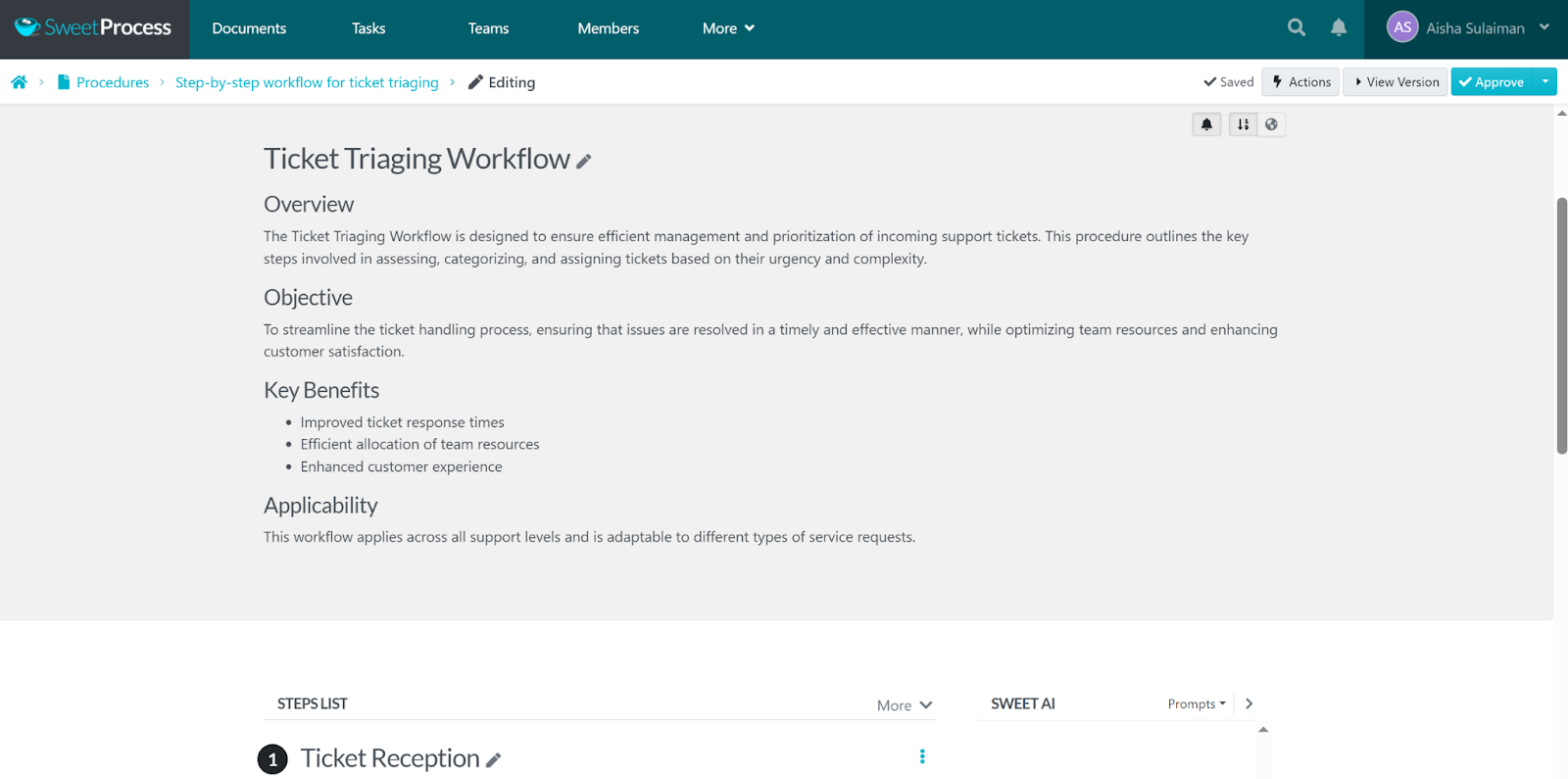 example of a ticketing triaging workflow created using SweetAI