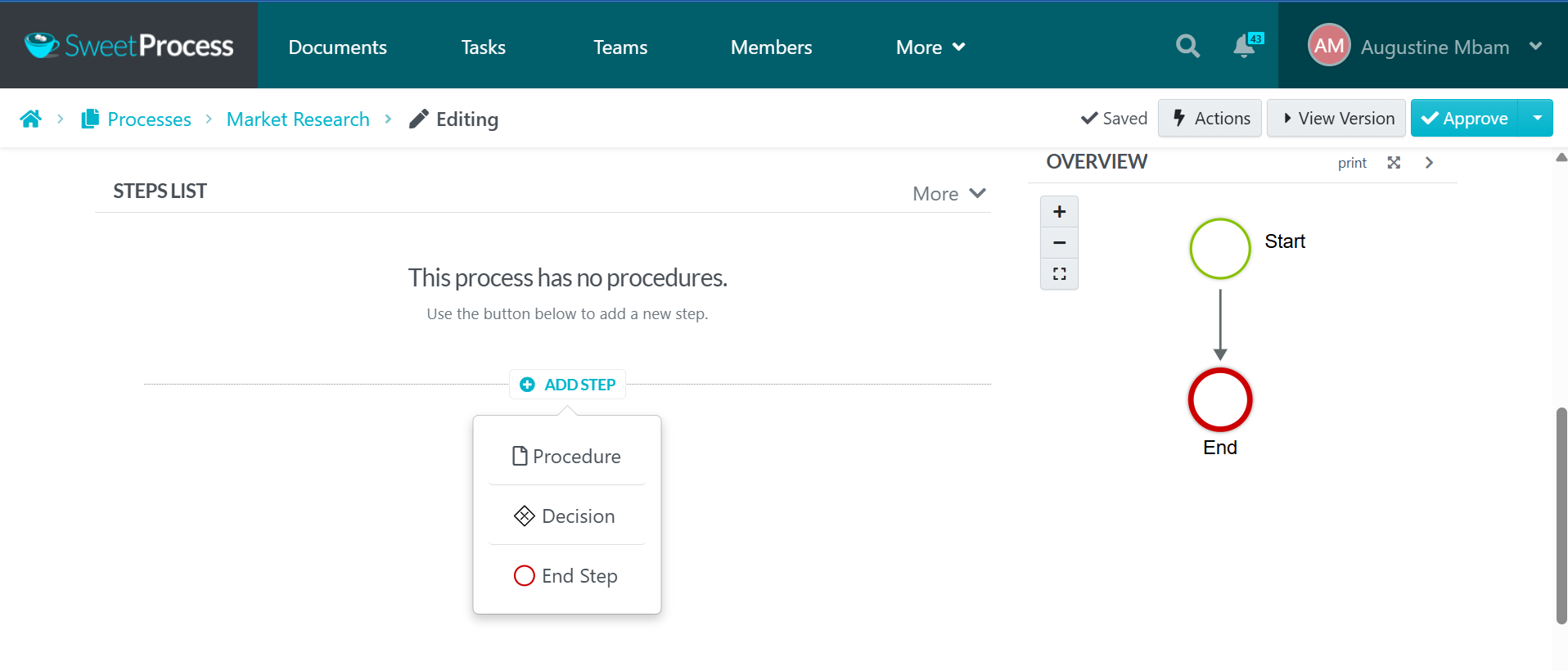 Integrate action points (procedures, decisions, and steps) into your process.
