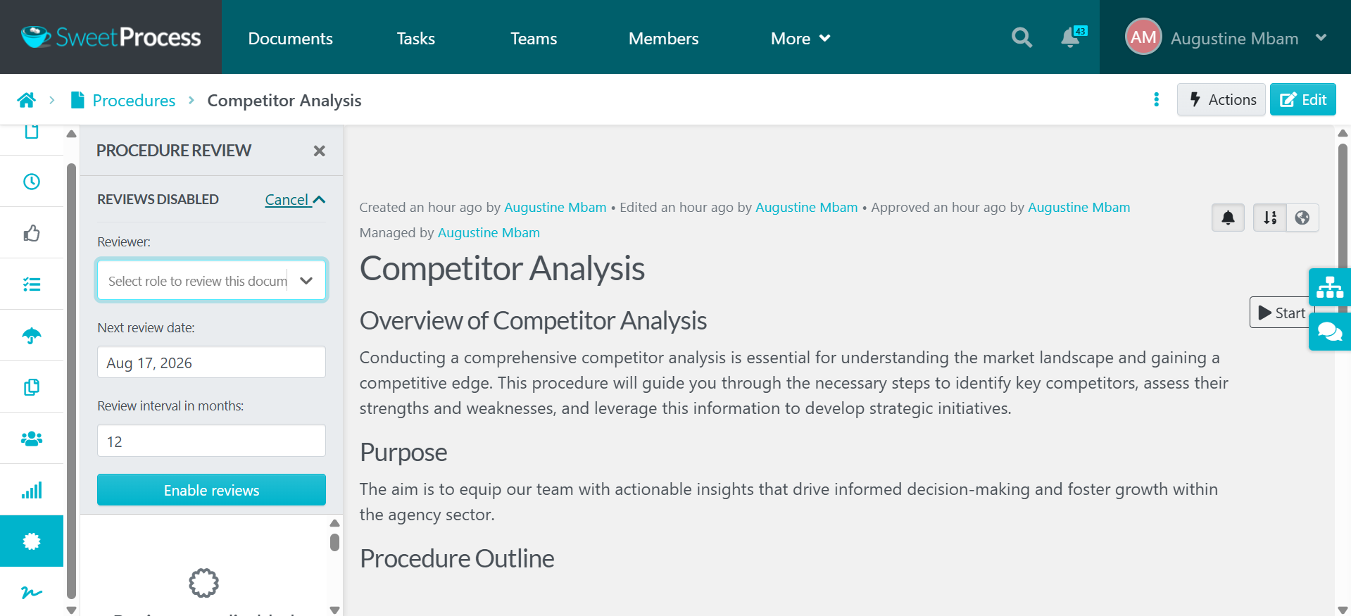 Select reviewers for your new documentation.