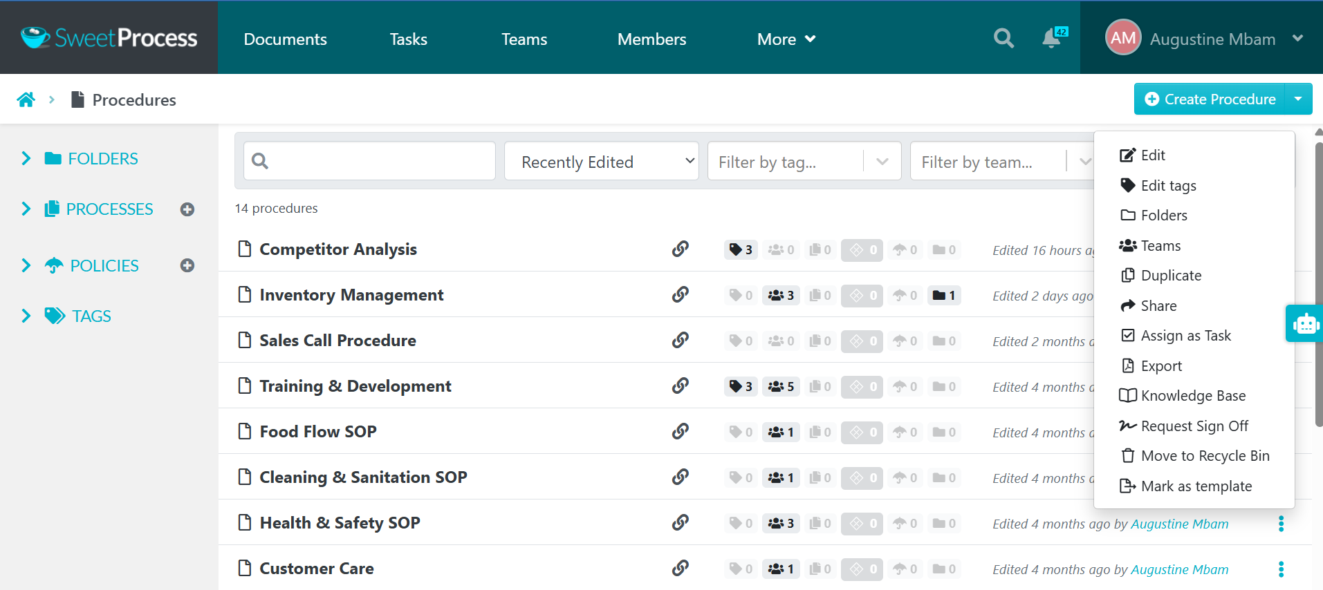 To do this, click the three-dot icon beside your resource and select "Folders."