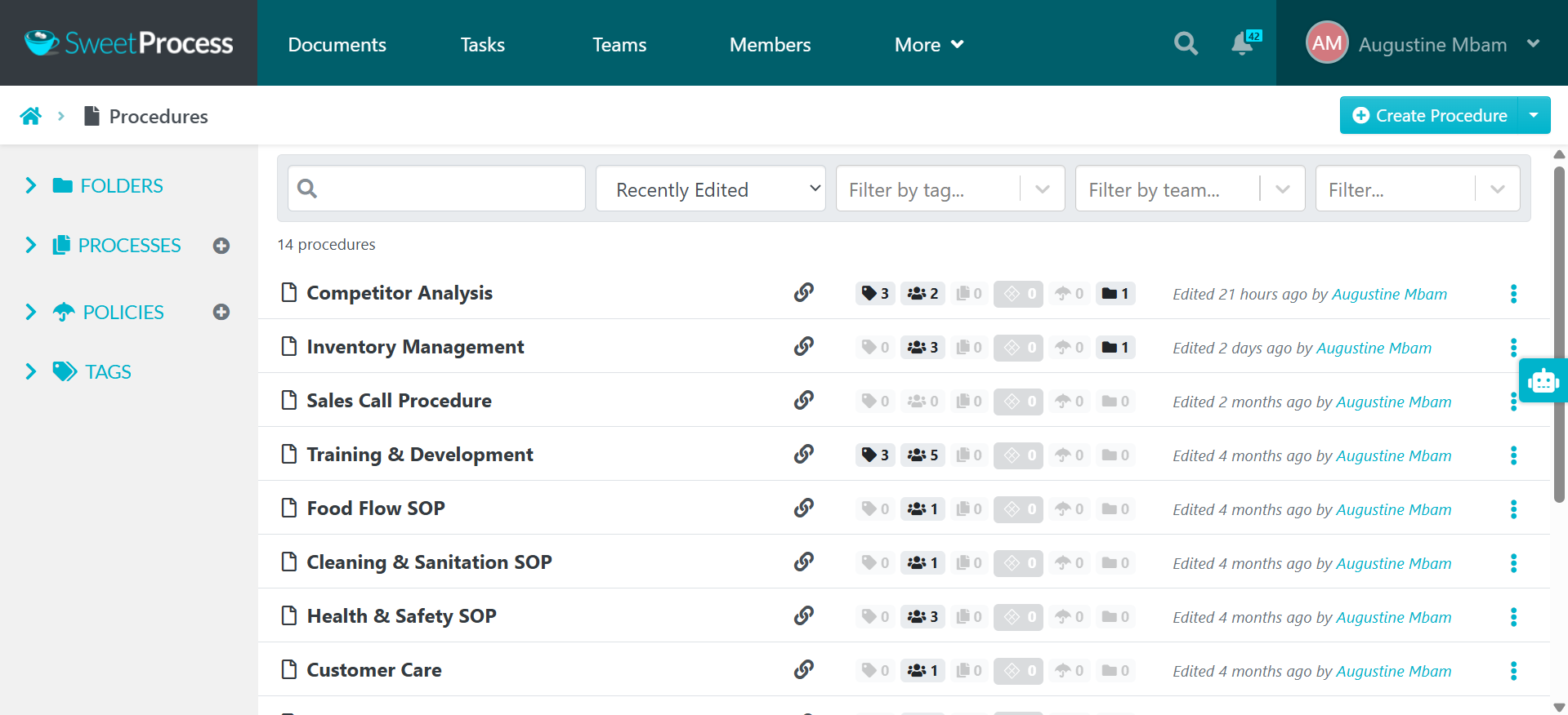 SweetProcess web app