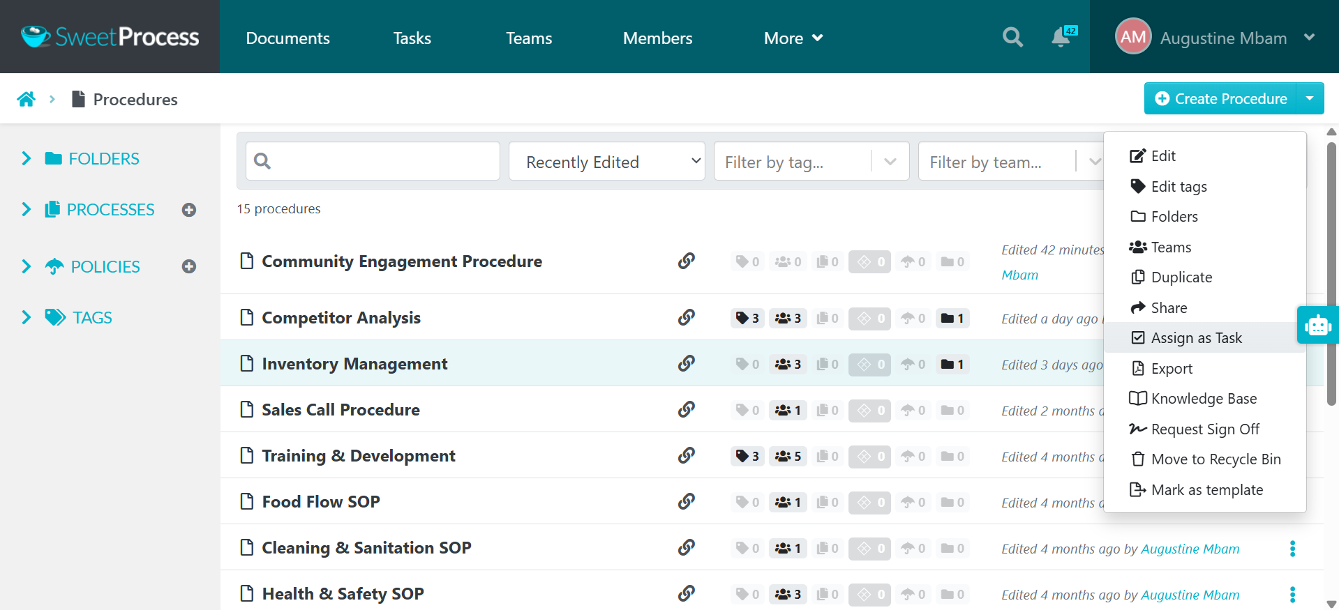 Tap the three-dot icon next to your document and select "Assign as Task" from the pop-up menu.