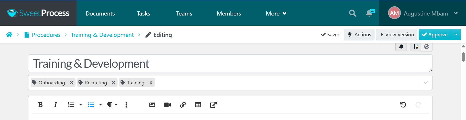 Enhance your content with multimedia by choosing from the image, video, link, or table icons.