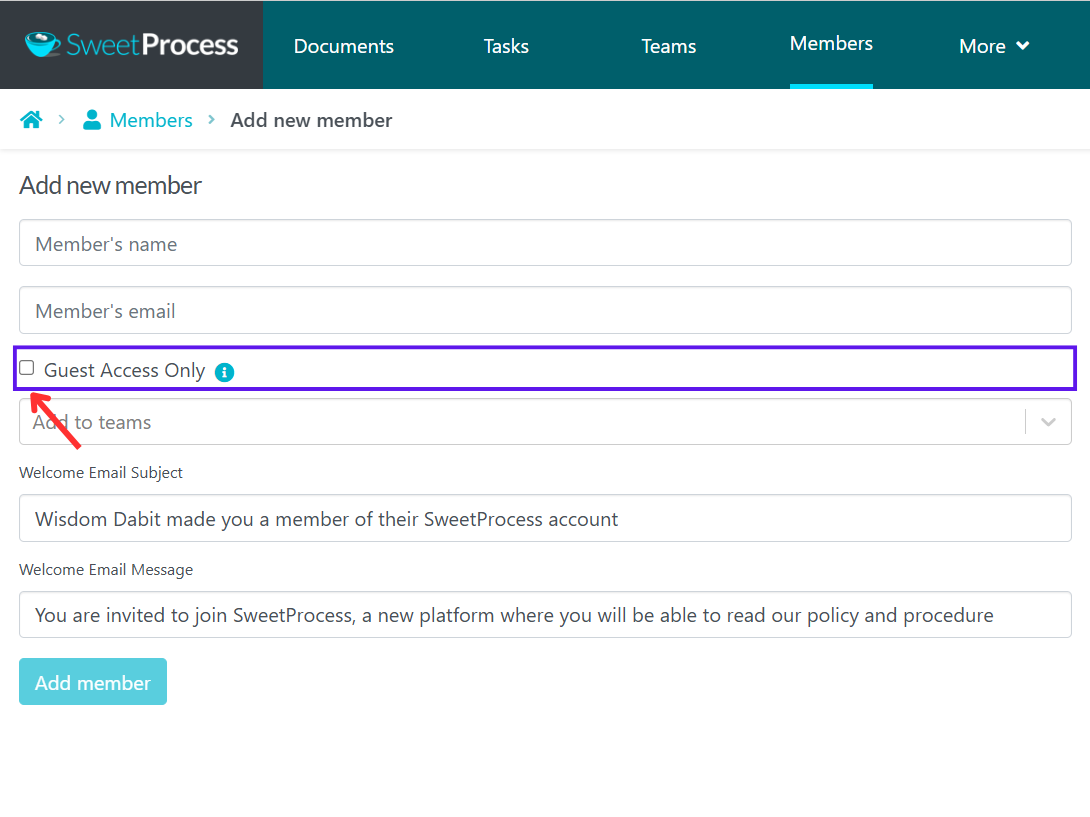 For limited access, toggle "Guest Access Only"