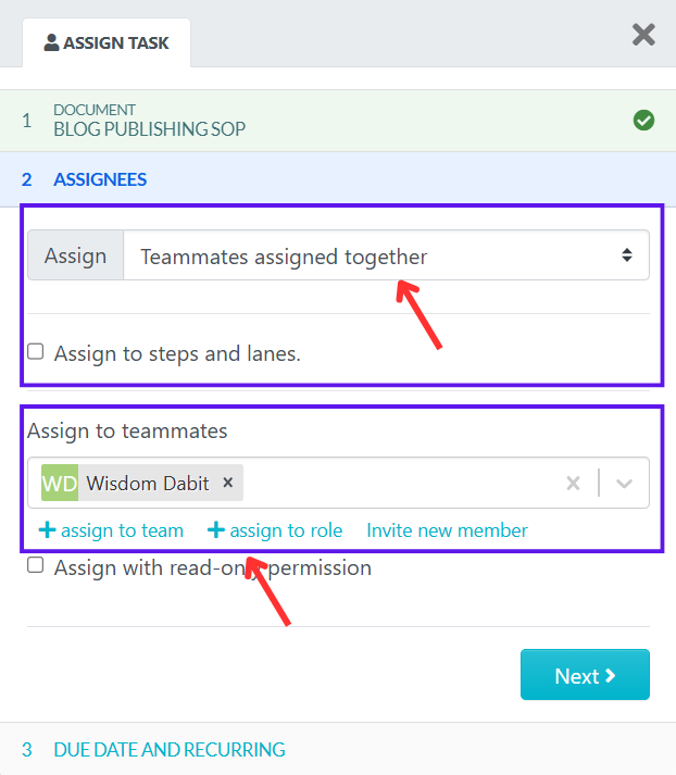 Choose teammates to assign to, or invite new membets
