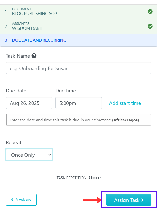 Click "Assign Task" when done