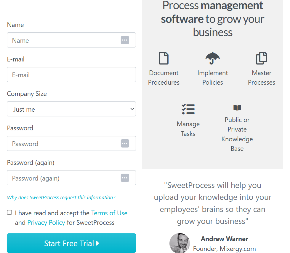 signup page with a form where you’ll fill in all your details