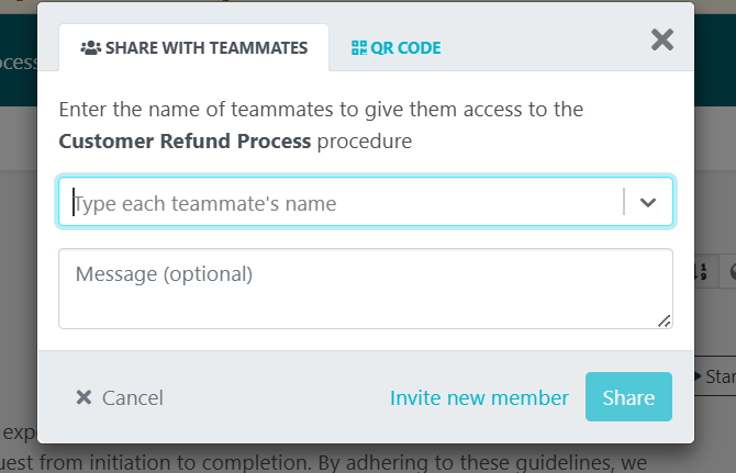 type in the name of team members you want to share with