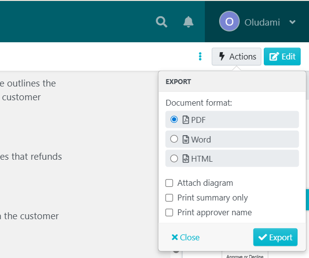 you’ll be able to choose which format you want to use to export your SOP