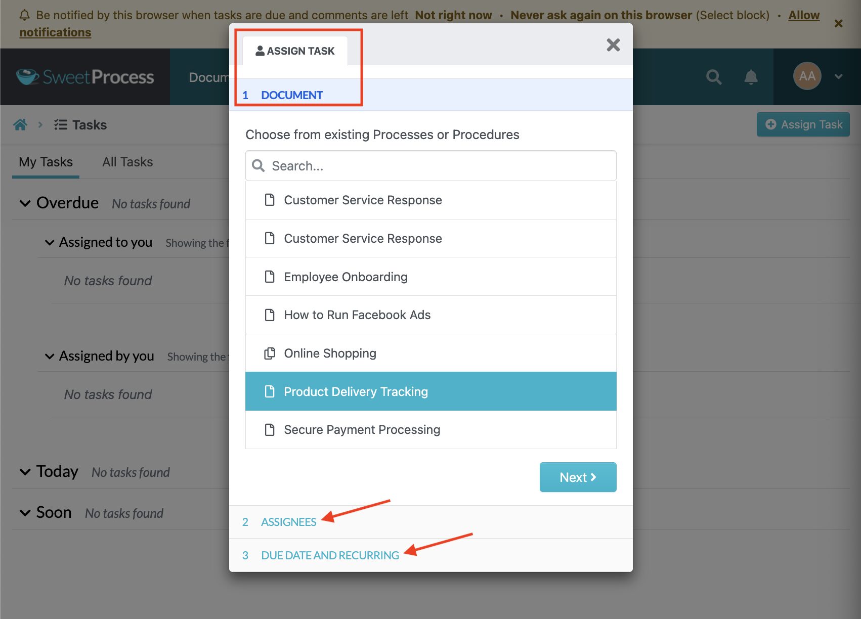 Assign task to team members with due dates