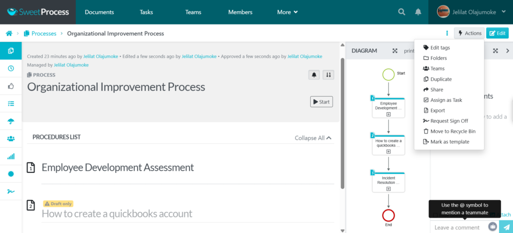 SweetProcess allows you to restrict access permissions to your preferred team member