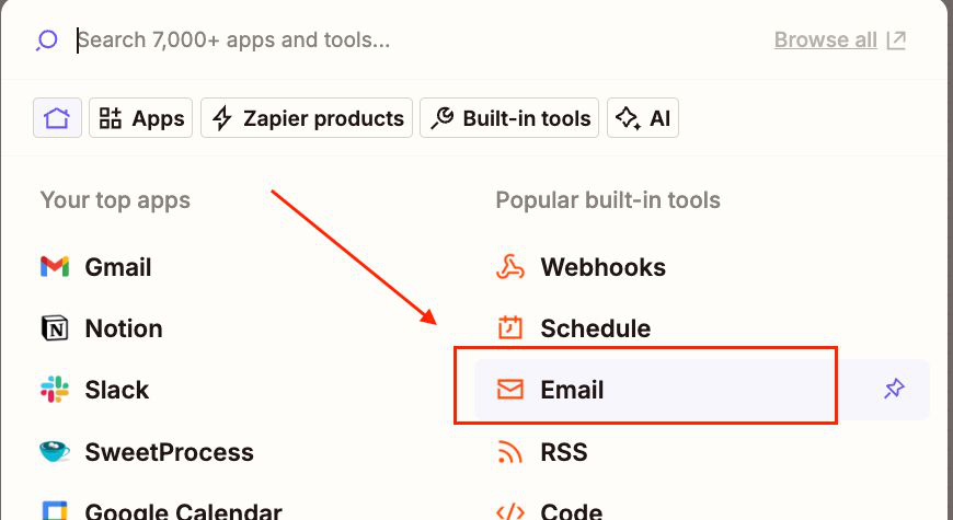 Choosing an app from the Trigger App list