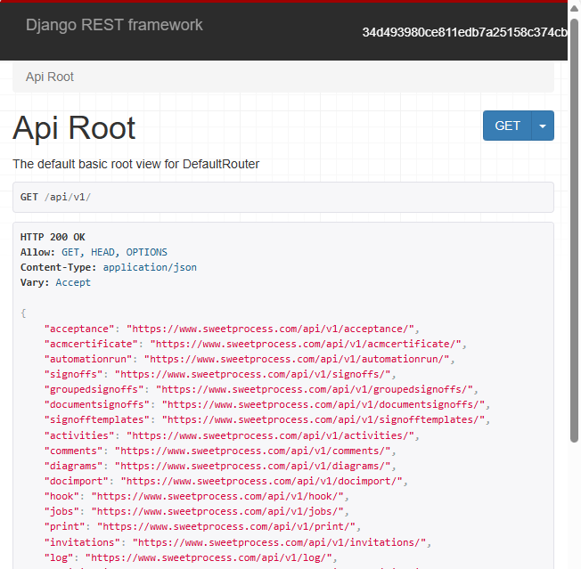 partial screenshot of API