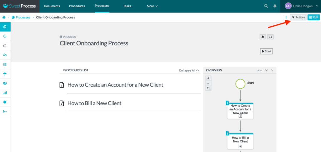 Navigate to the document and click “Actions.”