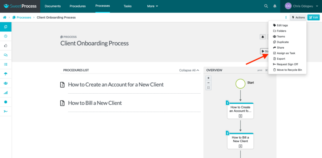 Choose your desired action from the drop-down menu. To assign as a task, click “Assign as Task.”