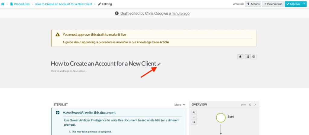 Click the pencil icon beside the title.