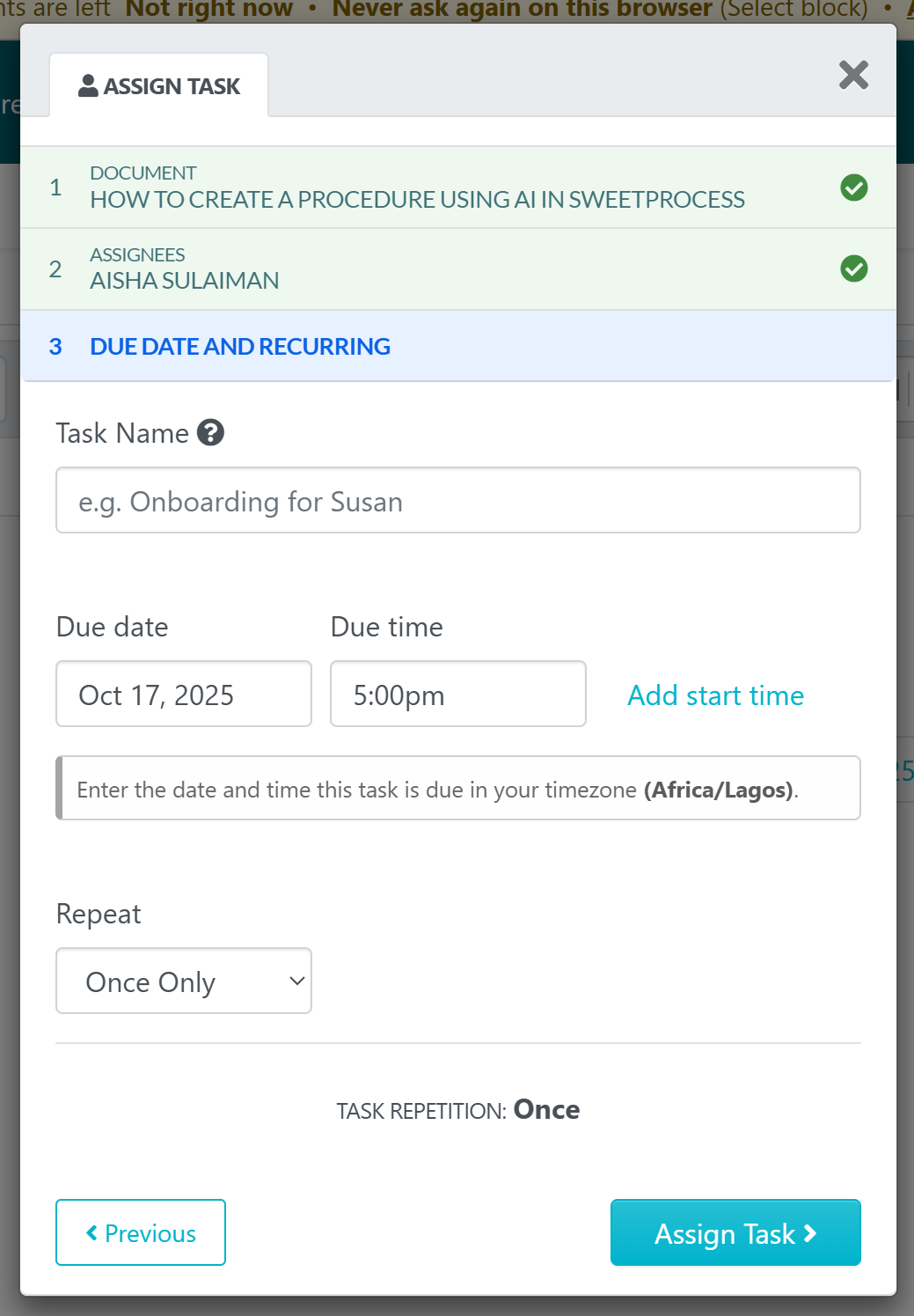 Click "Assign Task" to complete the process
