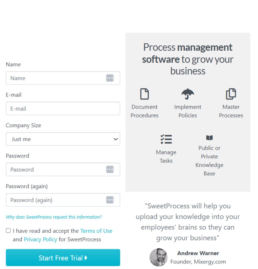 Create a Free SweetProcess Account