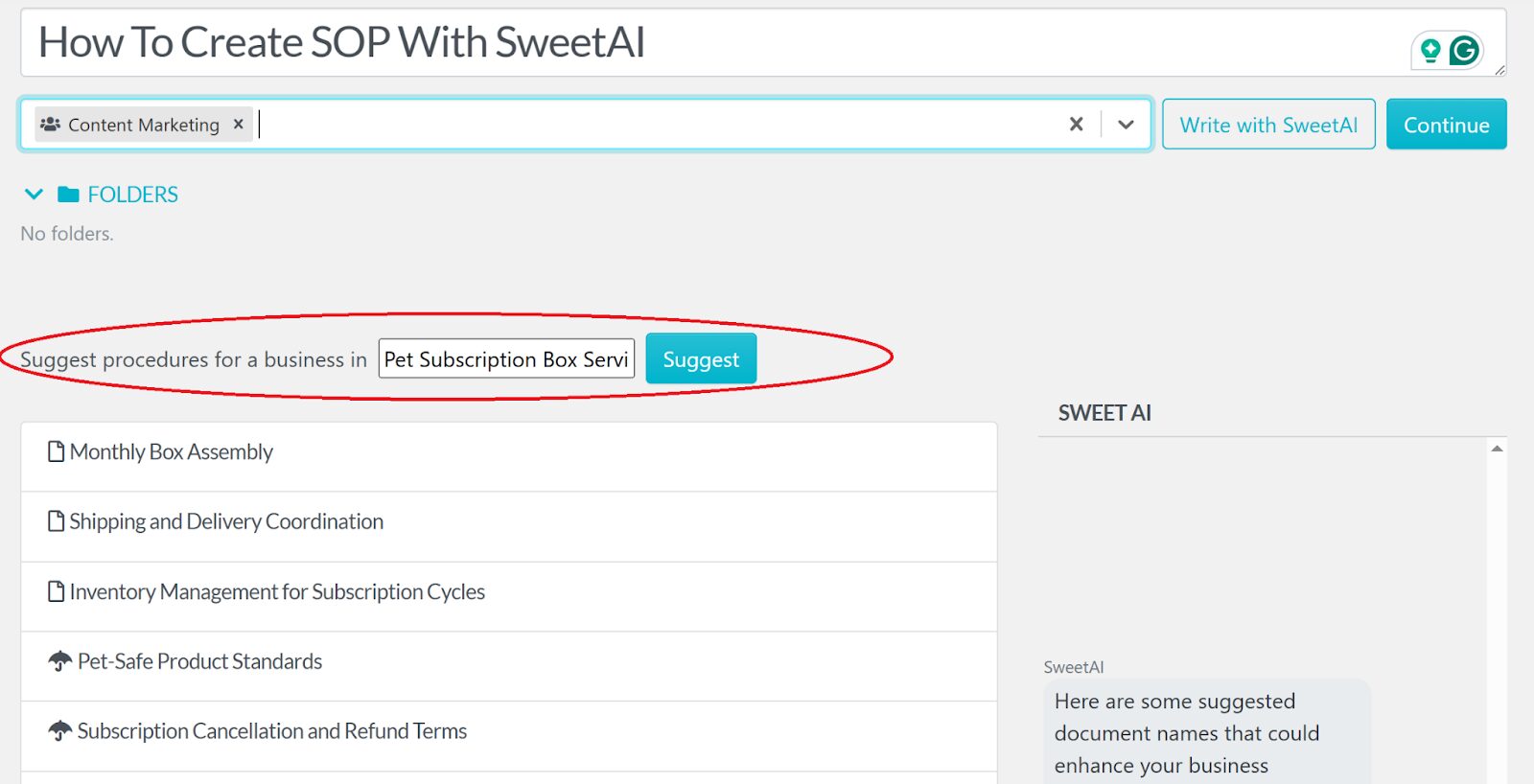 Click the "Suggest" button to get procedure title suggestions based on your input