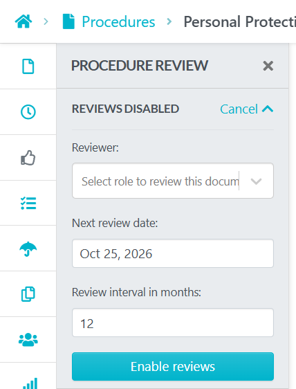 next review date, and review intervals.