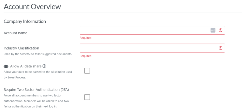 Account Overview” settings