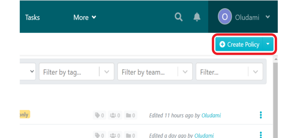 Create Policy in the upper-right corner of the screen